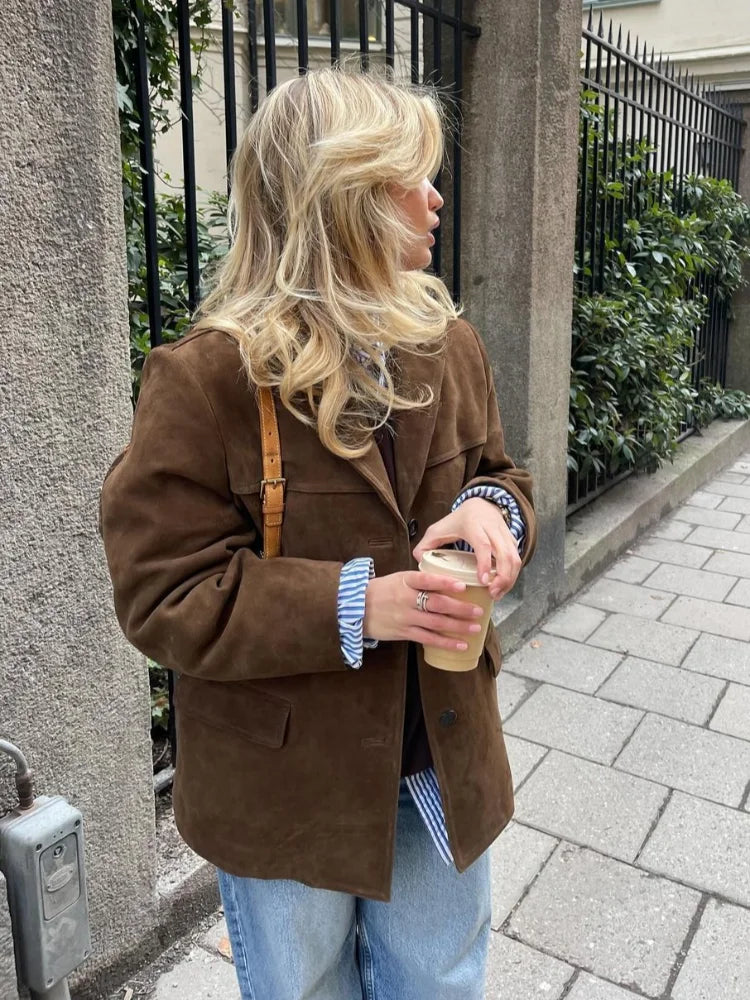 Isabella | Chic Brown Casual Suede Jacket